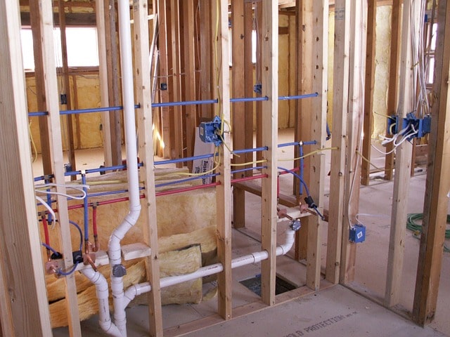 new construction framing and pipes